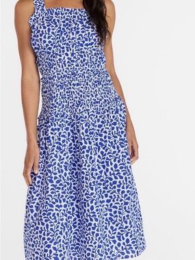 Time and Tru Blue and White Smocked Floral Midi Dress
